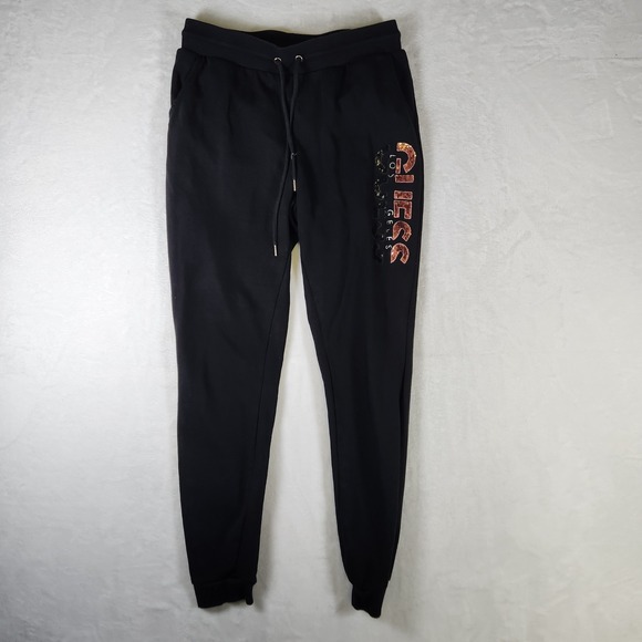 Guess Los Angeles Sequin Embellished Black Joggers Sweatpants - Picture 1 of 8